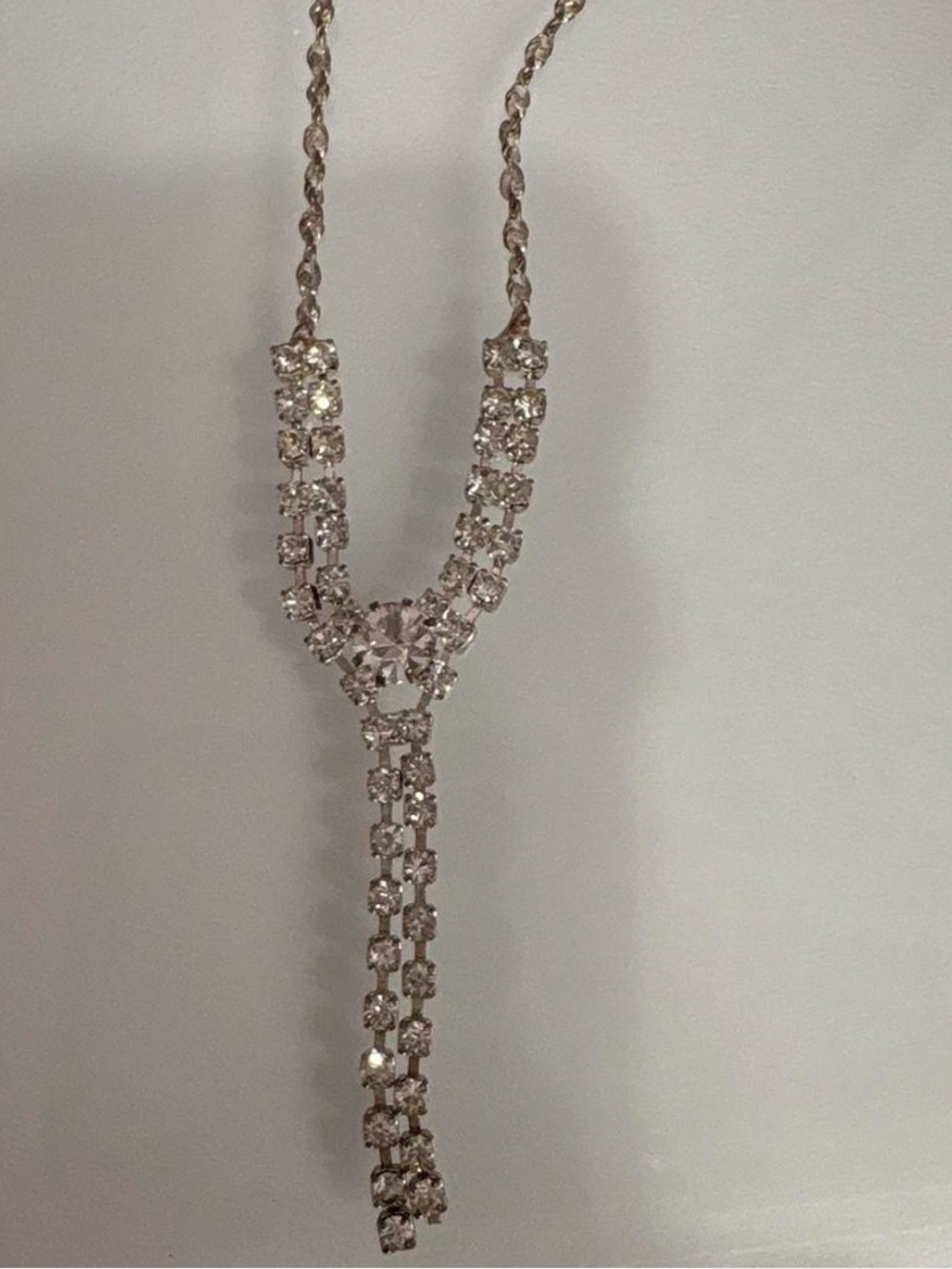 Clarks Silver-Tone Clear Crystal Y-Drop Necklace